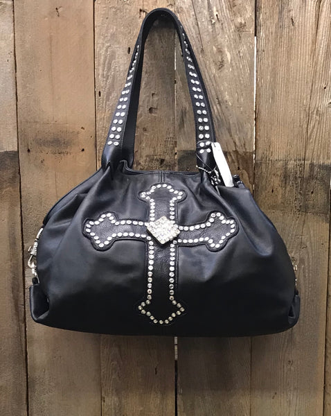 Black Leather With Swarovski Crystal Cross And Concho