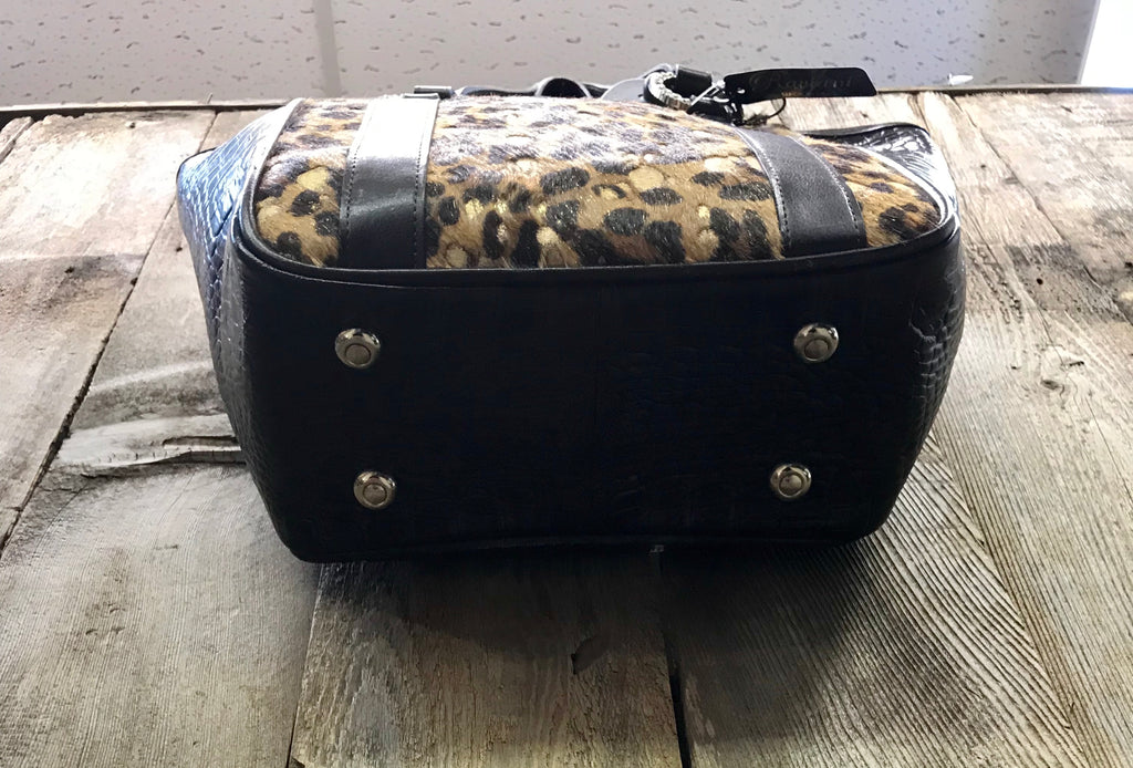 Brown Leather With Cheetah Handbag