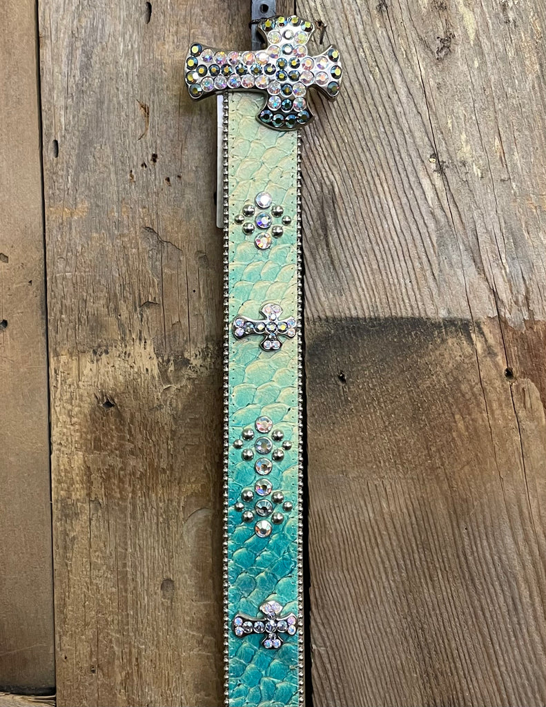 *SPECIAL MARKDOWN* LG Turquoise Scales with Cross Buckle