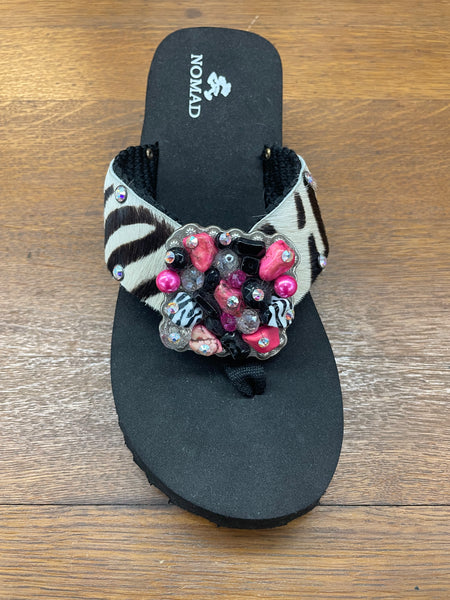 Zebra Cowhide w/Pink and Black Conchos