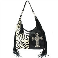 Black Leather And Zebra With Swarovski Crystals Handbag