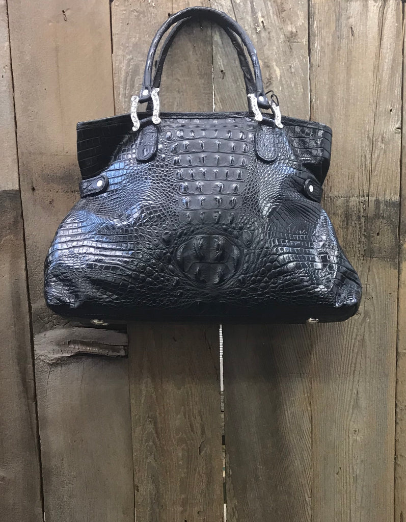 Black Croc With Swarovski Crystal Conchos Handbag
