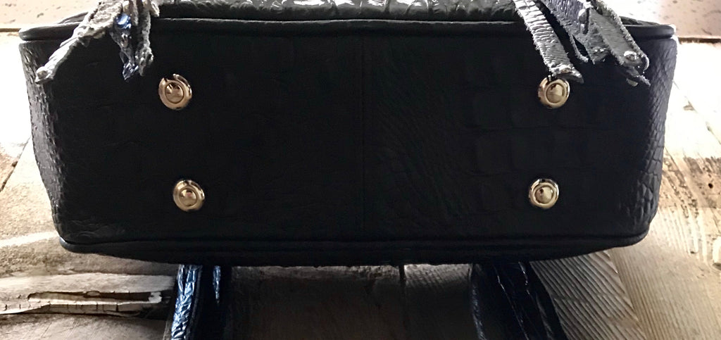 Black Croc With Studded Cross Handbag
