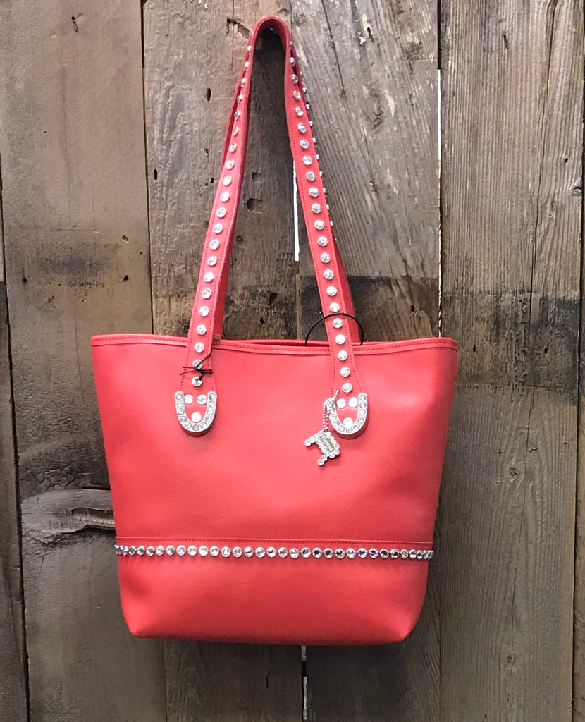 Coral Leather With Swarovski Crystals Handbag