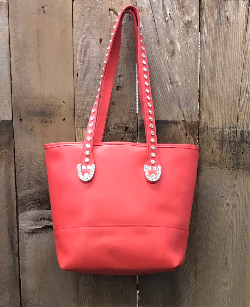 Coral Leather With Swarovski Crystals Handbag