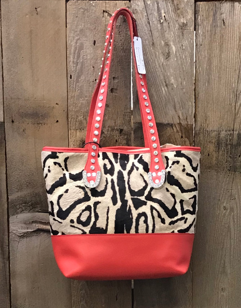 Coral Leather With Snow Leopard Hair Handbag