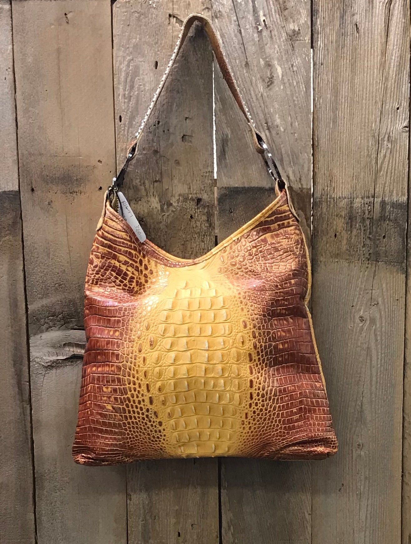 Caramel Croc With Swarovski Crystal Cross Handbag