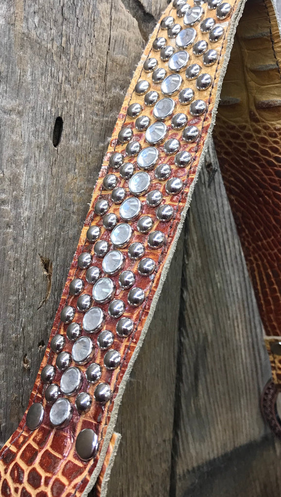 Caramel Croc With Swarovski Crystal Cross Handbag