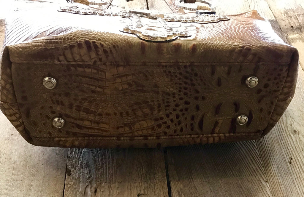 Caramel Croc With Swarovski Crystal Cross Handbag