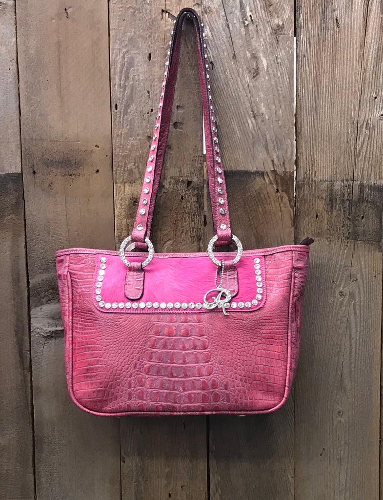 Fuchsia Croc Leather With Hair Handbag