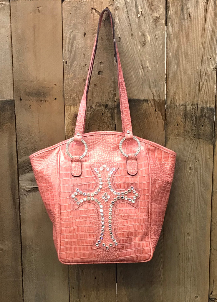 Pink Croc Leather With Crystal Cross