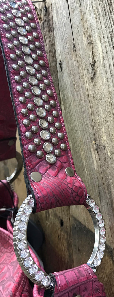 Fuchsia Croc Leather With Brindle And Swarovski Crystals Handbag