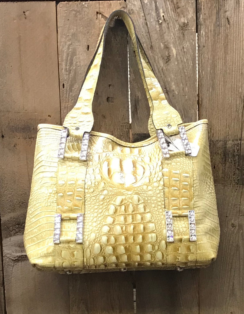 Golden Croc Leather With Swarovski Crystals Handbag