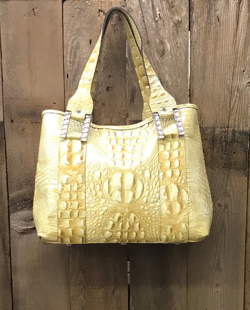 Golden Croc Leather With Swarovski Crystals Handbag