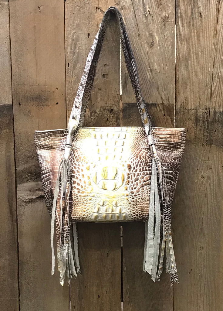 Gold And Silver Croc Leather With Studded Cros Handbag