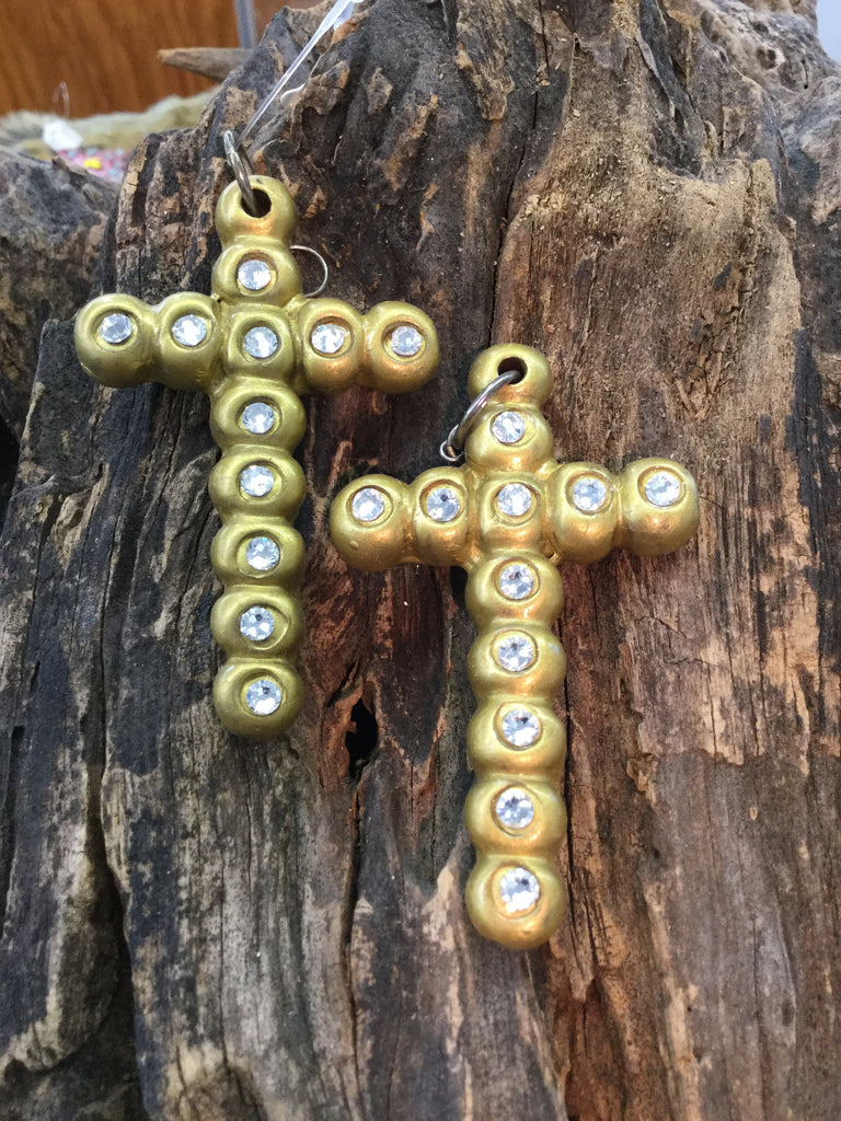 "Pueblo" Cross Clay Earrings W/ Crystals