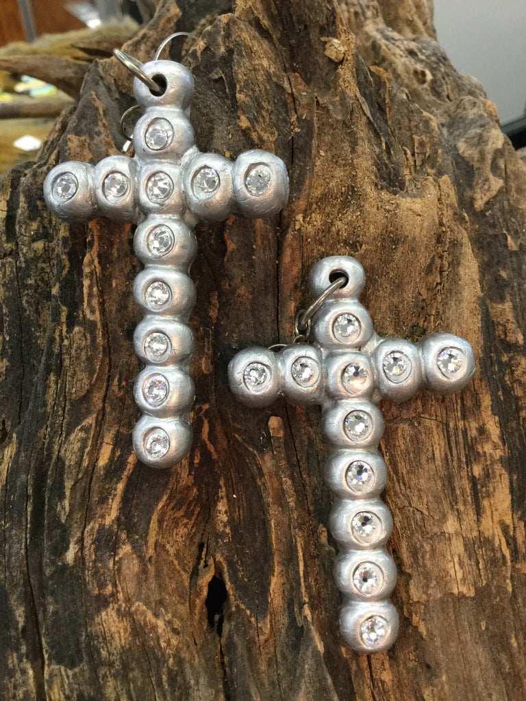 "Pueblo" Cross Clay Earrings W/ Crystals