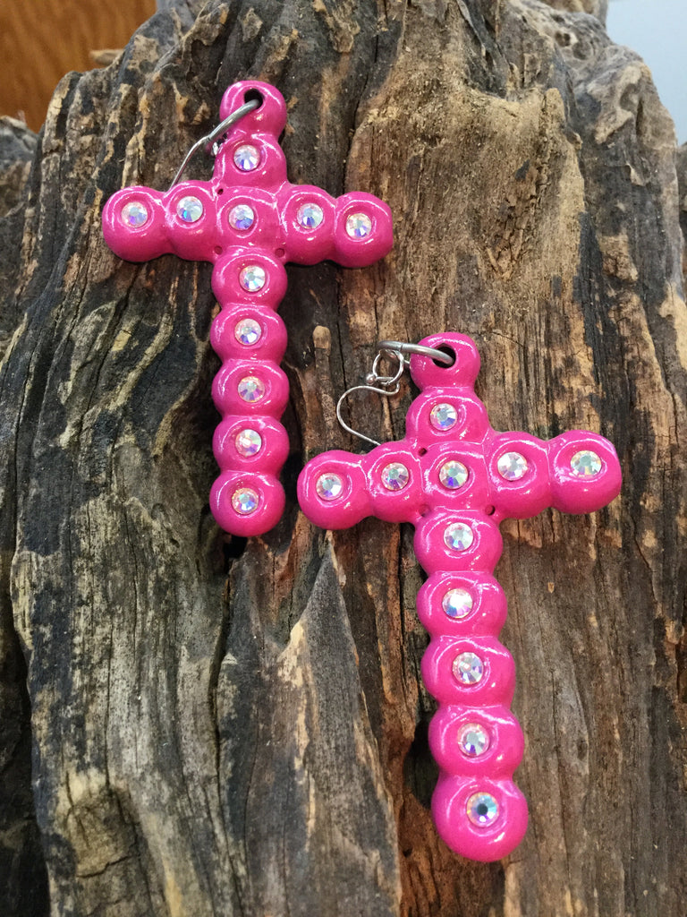 "Pueblo" Cross Clay Earrings W/ Crystals