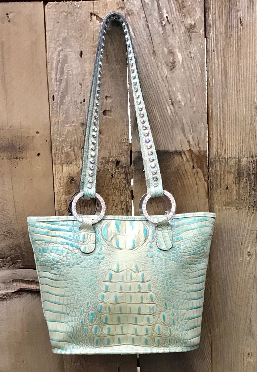 Mint Green And Turquoise Croc Leather With Crystals - Forever Treasures  Boutique