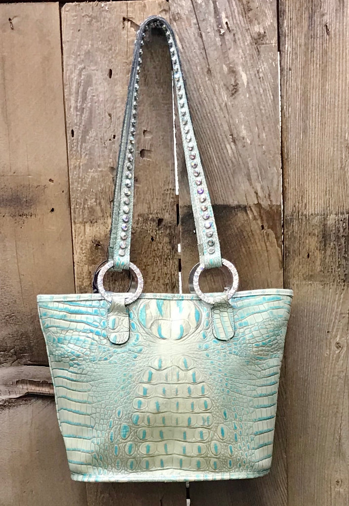 Mint Green And Turquoise Croc Leather With Crystals