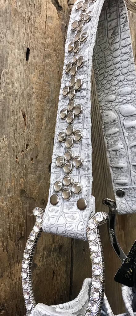 Gray Croc Drawstring With Crystals