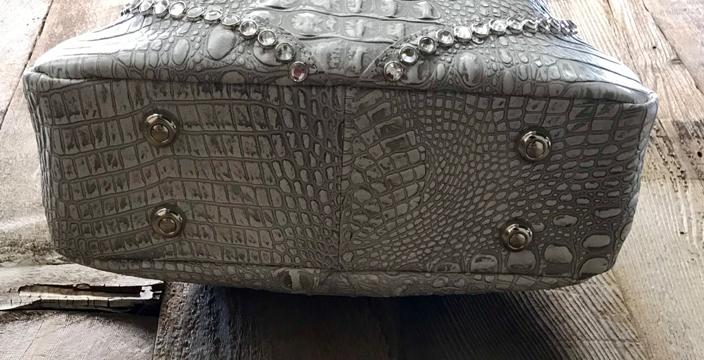 Gray Croc Drawstring With Crystals