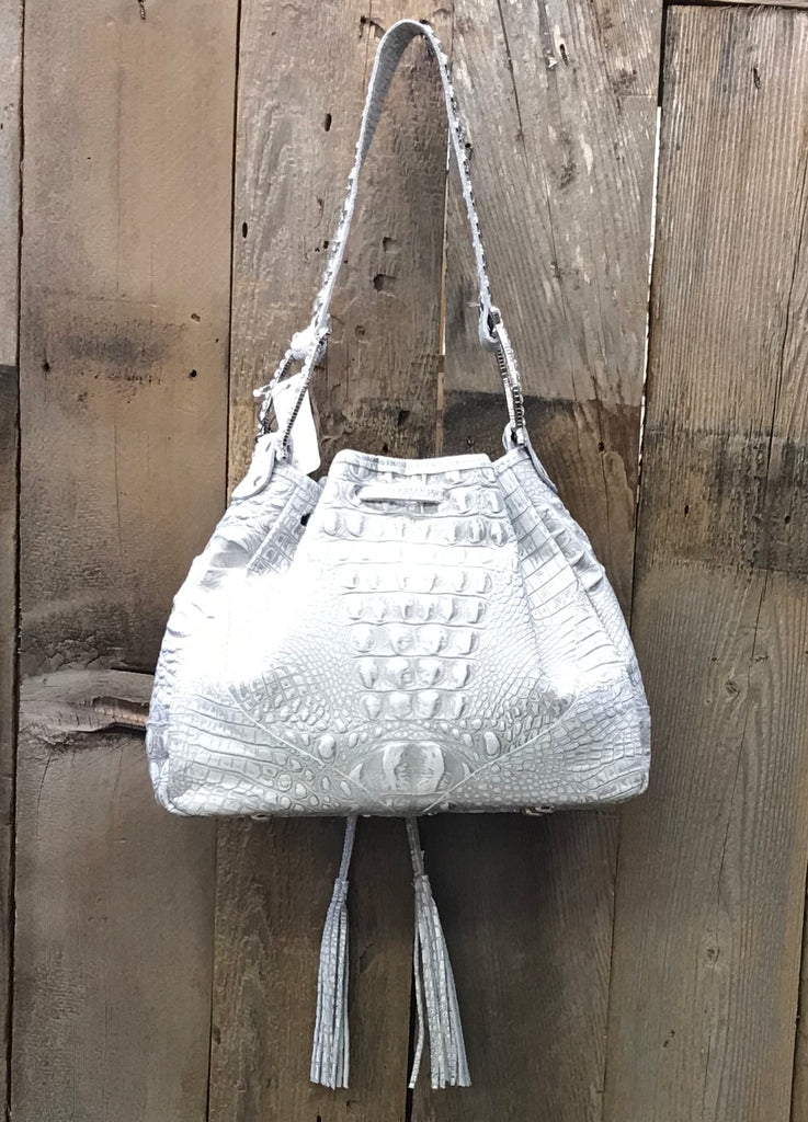 Gray Croc Drawstring With Crystals