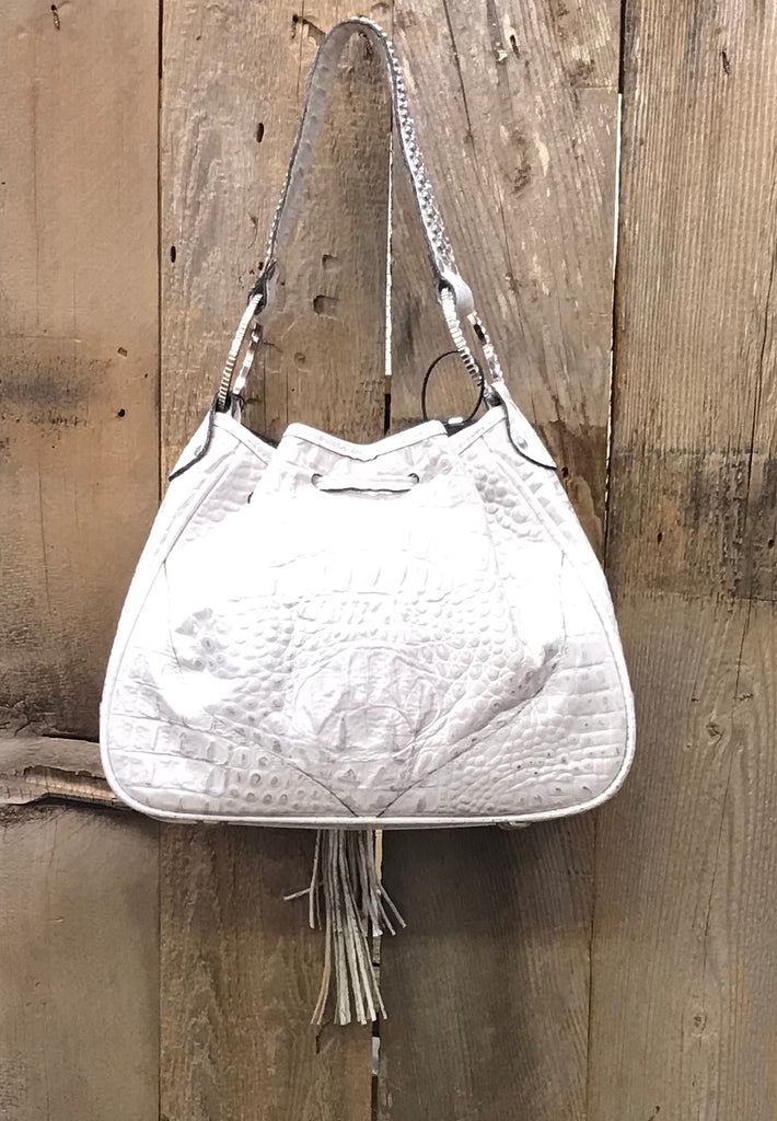 White Croc Leather Drawstring