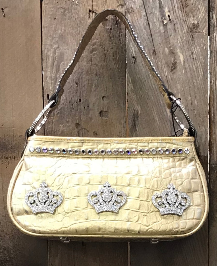 Gold Croc Leather With Three Crown Handbag