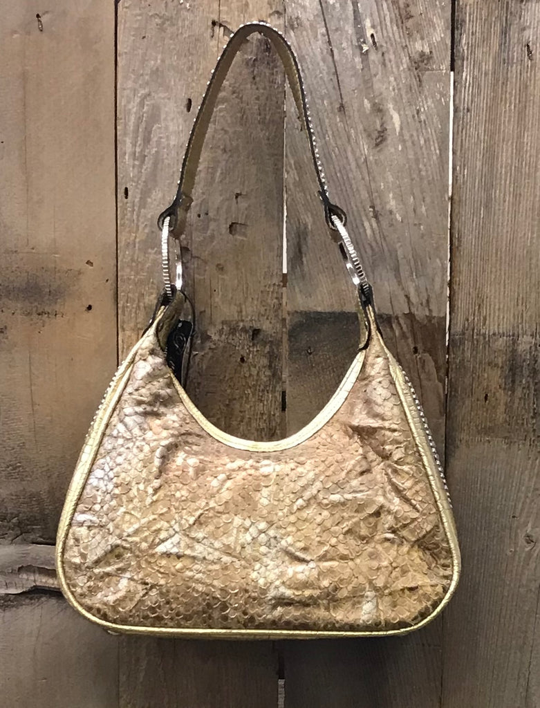 Gold Snake Skin Leather With Three Fleur De Lis Handbag
