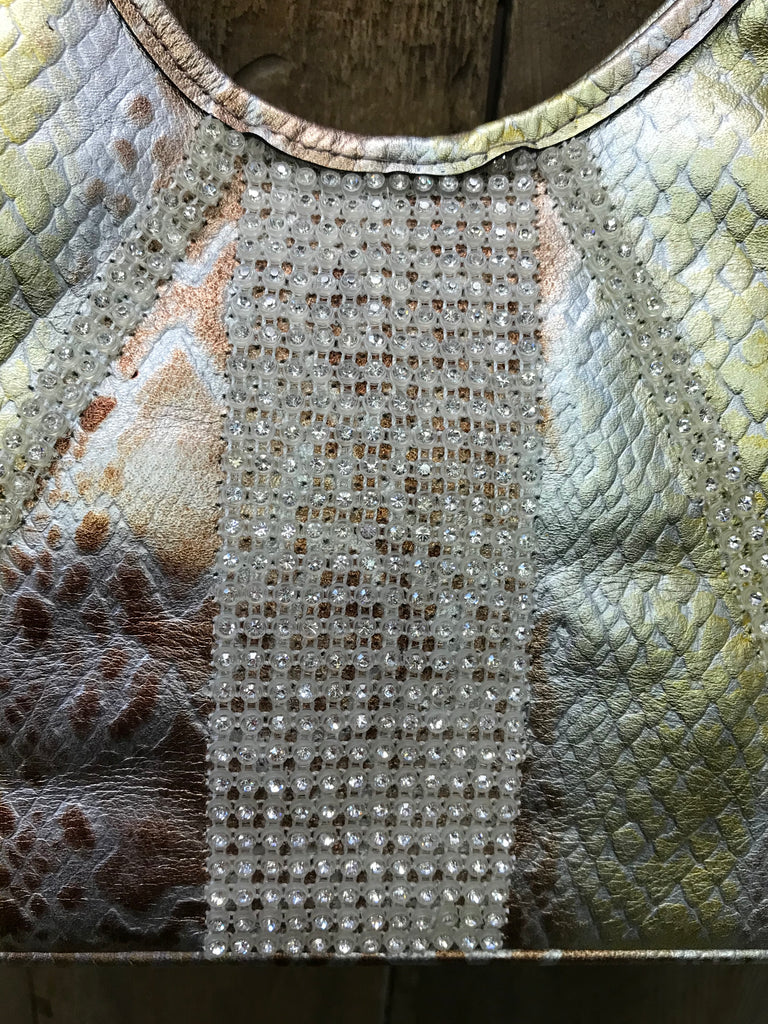 Gold And Bronze Leather With Swarovski Crystals Handbag