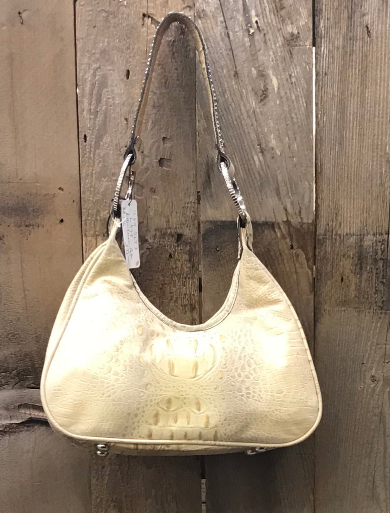 Butter Cream Croc Leather With Three Crowns Handbag