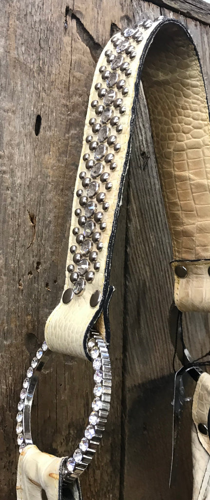 Butter Cream Croc Leather With Three Crowns Handbag
