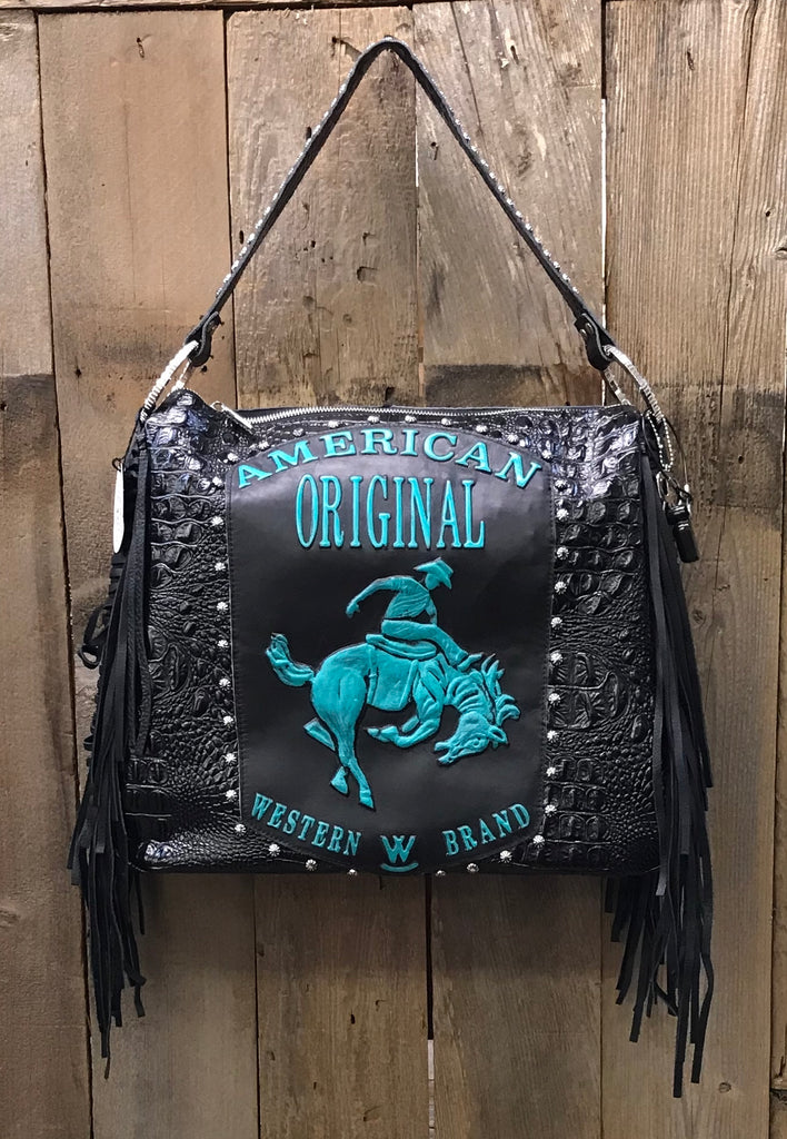 American Original Bronco On Black Croc Leather