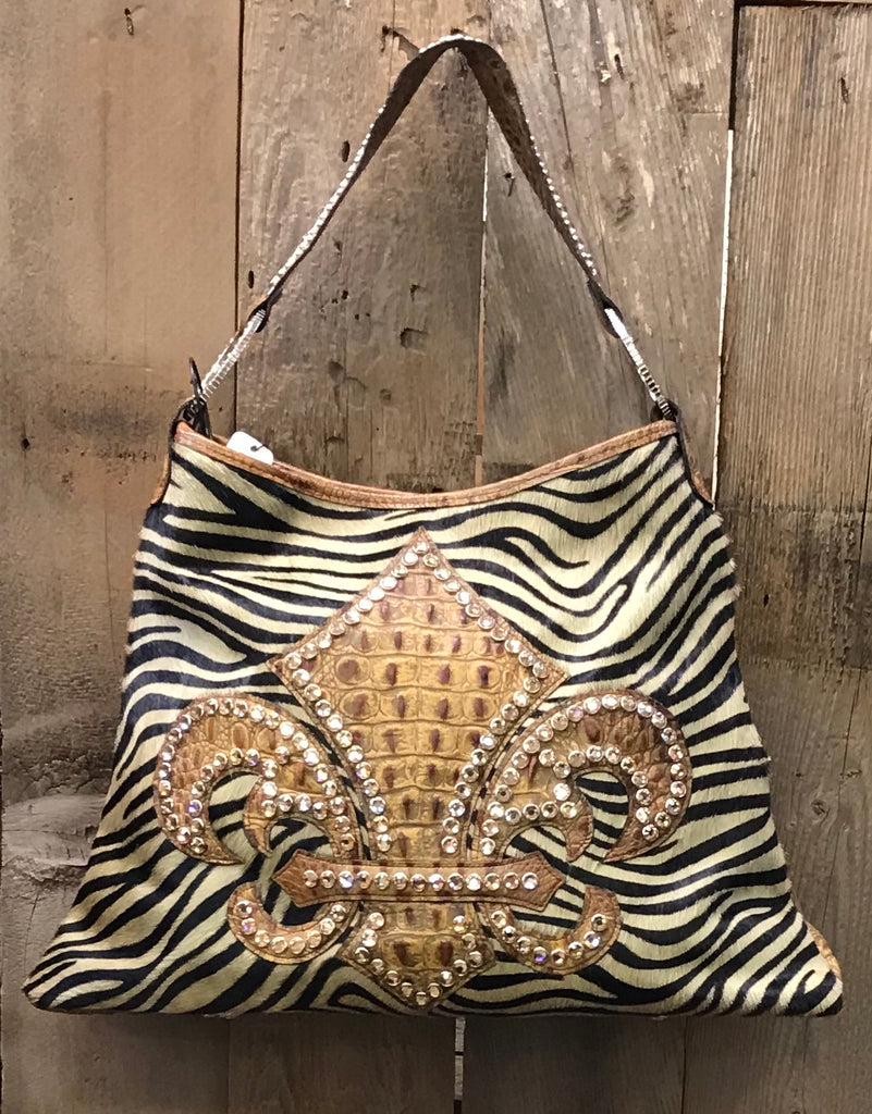 Tiger Brindle With Croc Leather Fleur De Lis
