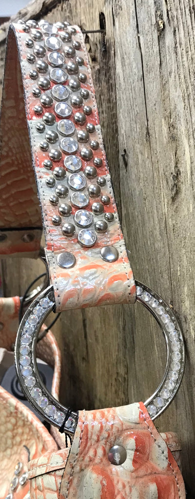 Glitter Coral Croc Leather With Swarovski Crystal Cross