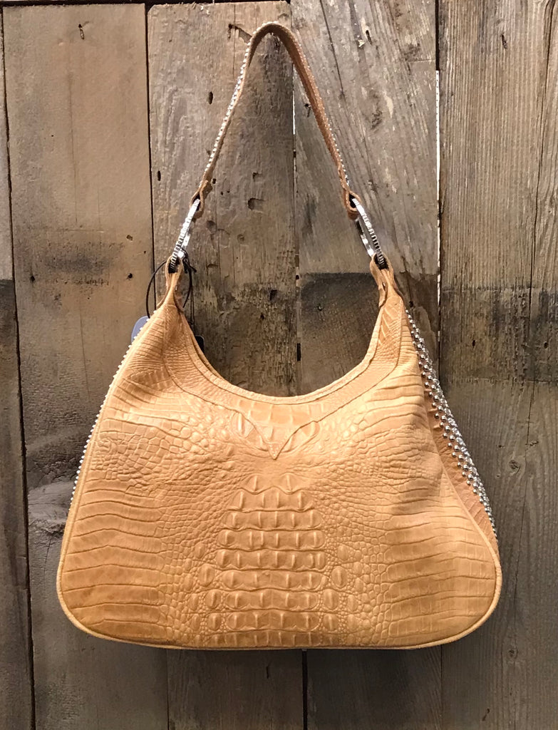 Tan Croc With Three Swarovski Crystal Crosses