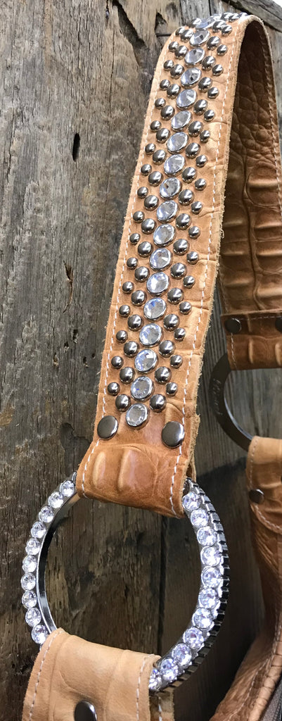 Tan Croc With Three Swarovski Crystal Crosses