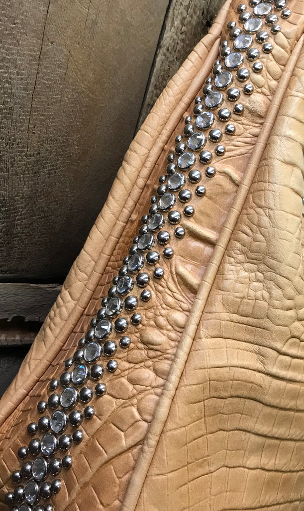 Tan Croc With Three Swarovski Crystal Crosses