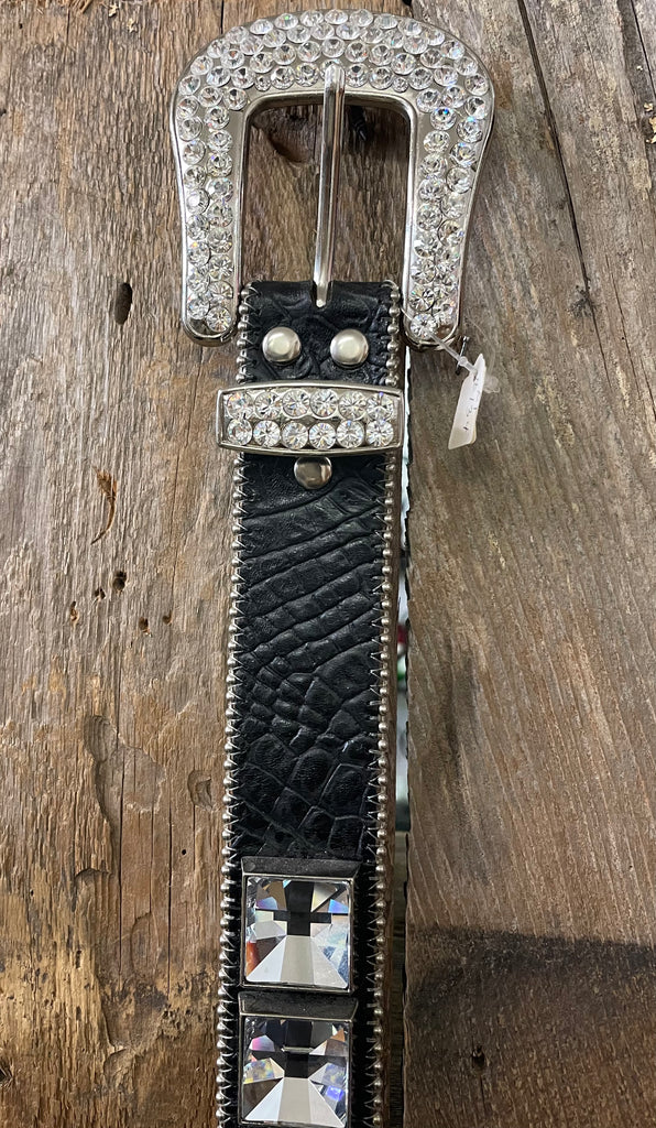 LG Black Leather with Clear Stones