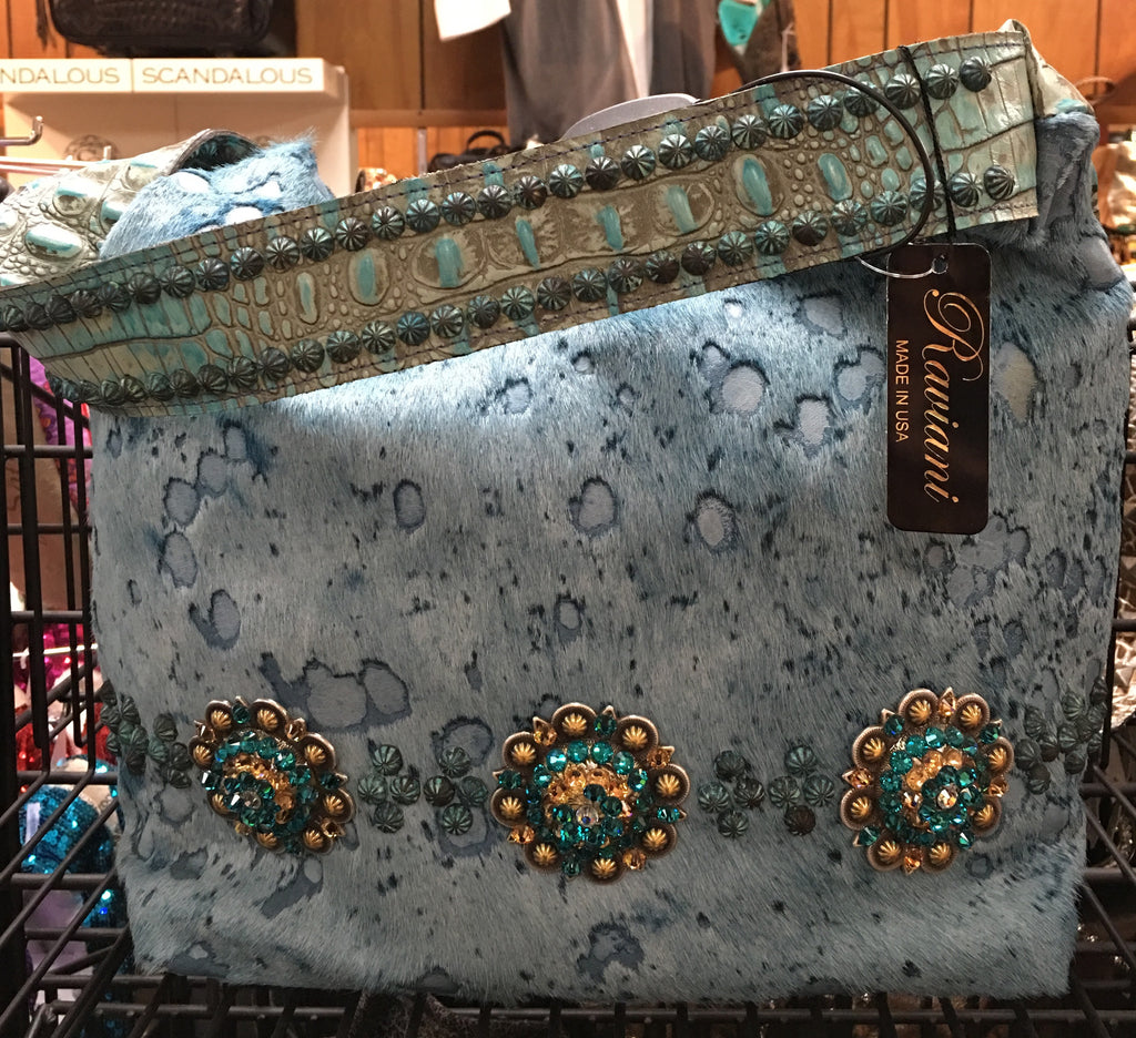 Blue Acid Wash Cowhide With 3 Conchos Handbag