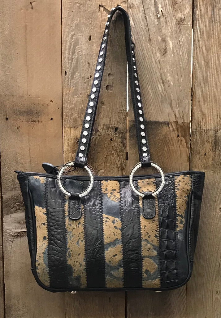 Black Leather With Brown Acid Wash Brindle