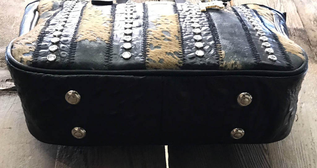 Black Leather With Brown Acid Wash Brindle