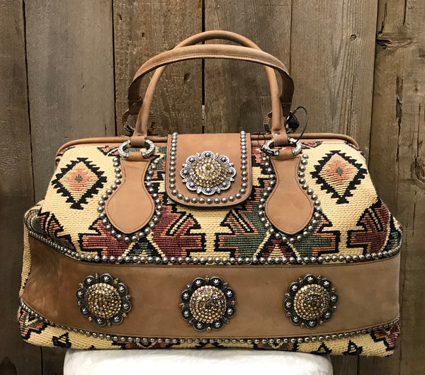 Beige Navajo Tapestry And Suede