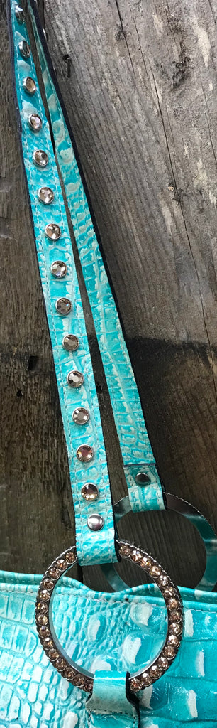 Glitter Turquoise Croc Leather With Swarovski Crystal Cross