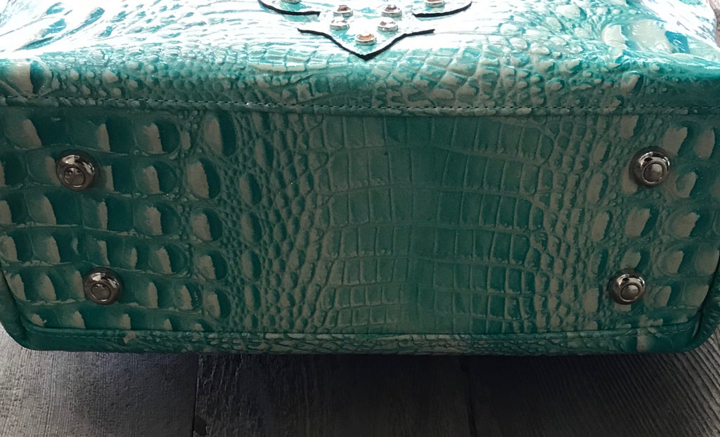 Glitter Turquoise Croc Leather With Swarovski Crystal Cross