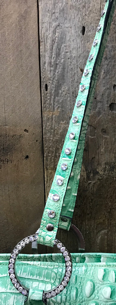 Glitter Green Croc Leather With Swarovski Crystal Cross