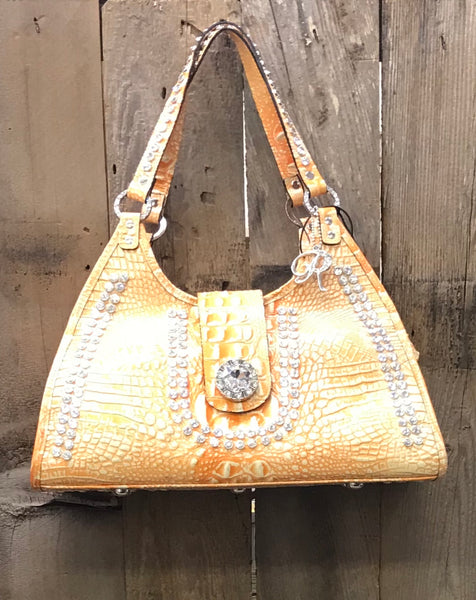 Glitter Orange Croc Leather With Swarovski Crystals