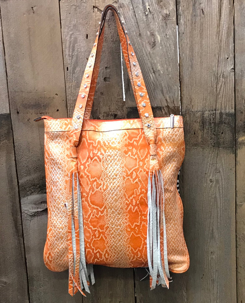 Orange Croc Leather With Zebra Hair And Orange Fleur de Lis