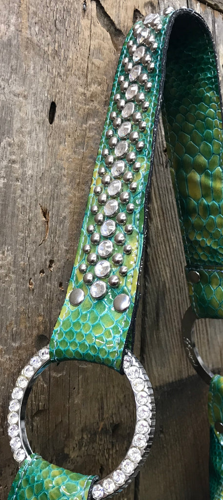 Green Croc With Zebra Hair And Crown Conchos